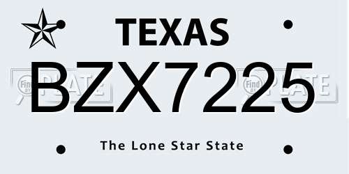 BZX7225 Texas License Plate