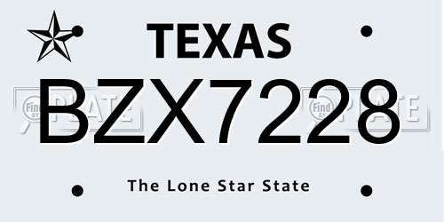 BZX7228 Texas License Plate