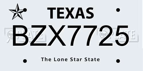 BZX7725 Texas License Plate