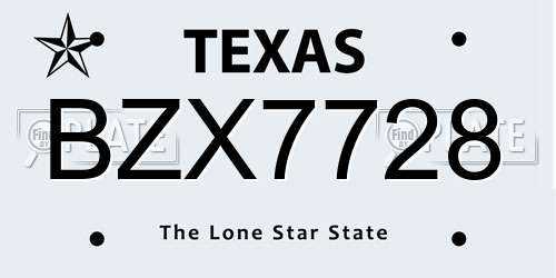 BZX7728 Texas License Plate