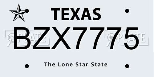 BZX7775 Texas License Plate