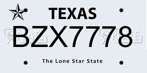 BZX7778 Texas License Plate