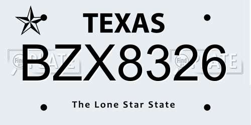 BZX8326 Texas License Plate