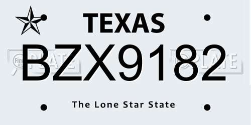 BZX9182 Texas License Plate
