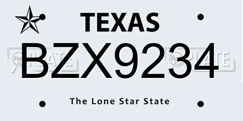 BZX9234 Texas License Plate
