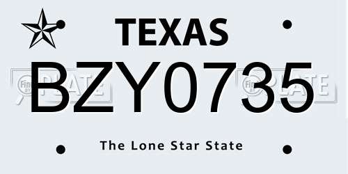 BZY0735 Texas License Plate