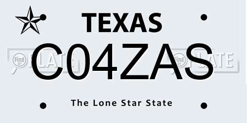 C04ZAS Texas License Plate