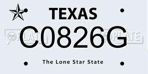 C0826G Texas License Plate