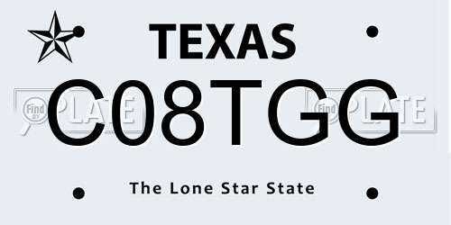 C08TGG Texas License Plate