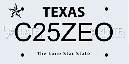 C25ZEO Texas License Plate