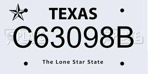 C63098B Texas License Plate