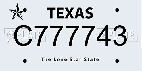C777743 Texas License Plate