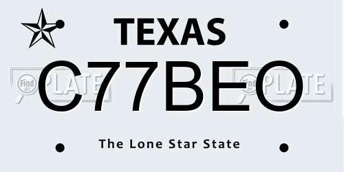 C77BEO Texas License Plate