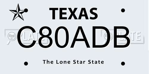 C80ADB Texas License Plate
