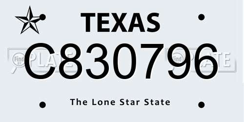 C830796 Texas License Plate