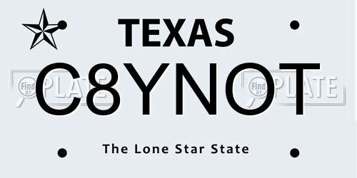 C8YNOT Texas License Plate