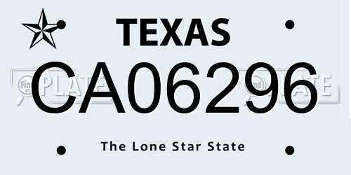 CA06296 Texas License Plate