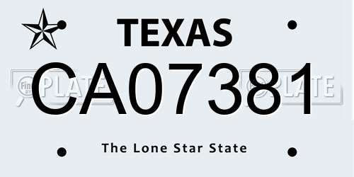 CA07381 Texas License Plate
