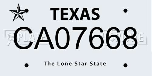 CA07668 Texas License Plate