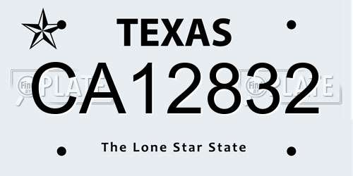 CA12832 Texas License Plate
