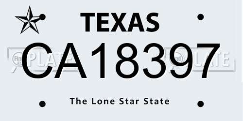 CA18397 Texas License Plate