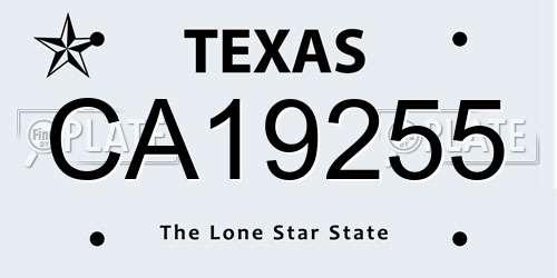 CA19255 Texas License Plate