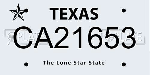 CA21653 Texas License Plate