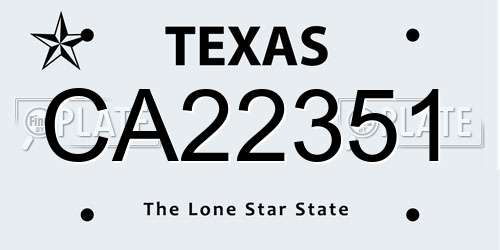 CA22351 Texas License Plate
