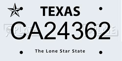 CA24362 Texas License Plate