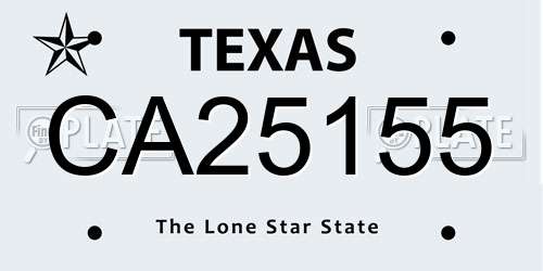CA25155 Texas License Plate