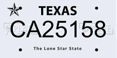 CA25158 Texas License Plate