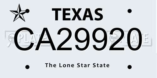 CA29920 Texas License Plate