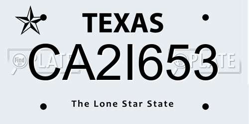 CA2I653 Texas License Plate
