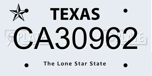 CA30962 Texas License Plate