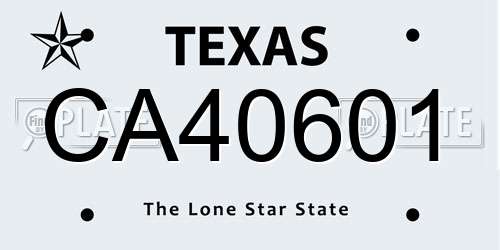 CA40601 Texas License Plate