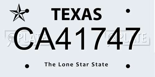 CA41747 Texas License Plate