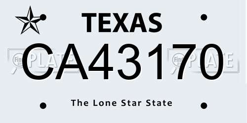 CA43170 Texas License Plate