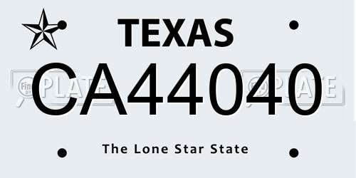 CA44040 Texas License Plate