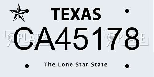 CA45178 Texas License Plate