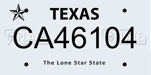 CA46104 Texas License Plate