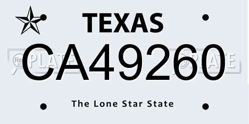 CA49260 Texas License Plate