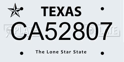 CA52807 Texas License Plate
