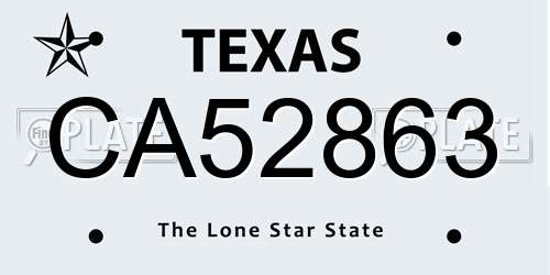 CA52863 Texas License Plate