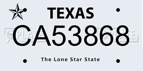 CA53868 Texas License Plate