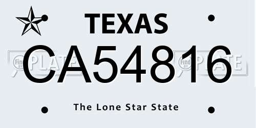 CA54816 Texas License Plate