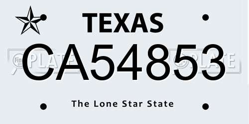 CA54853 Texas License Plate