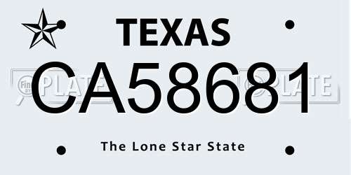 CA58681 Texas License Plate
