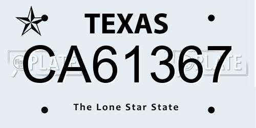 CA61367 Texas License Plate