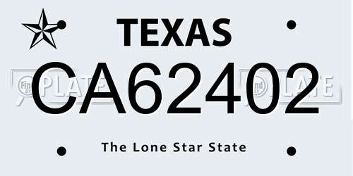 CA62402 Texas License Plate