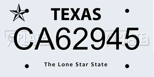 CA62945 Texas License Plate